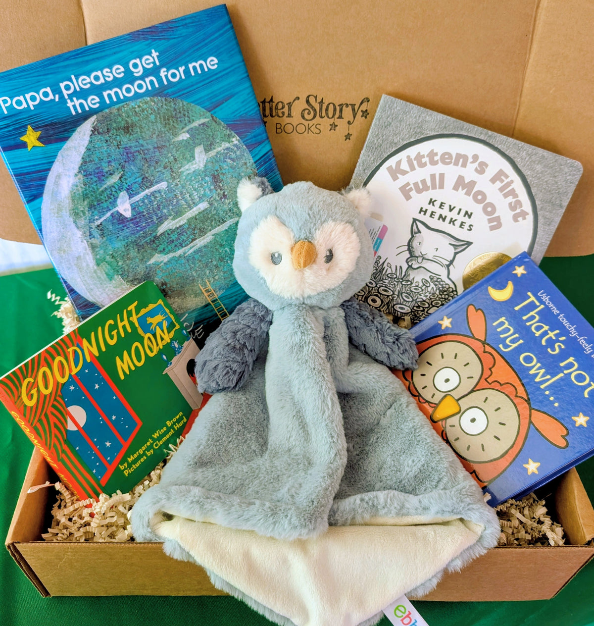 Moon - Baby Book Gift Box | Goodnight Moon and Kitten's First Full Moon Book Bundle with Owl Lovey